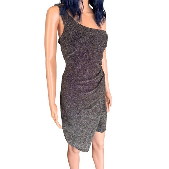 Emerald Sundae Metallic Black One Shoulder Dress Large Juniors Sparkle Bodycon - Picture 3 of 7